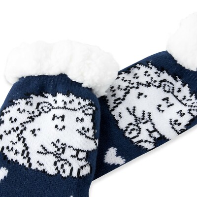 Ultra Animal Print Non-Slip Slipper Socks - Hedgehog & Owl, Fleece Thermal For Men Women (UK 4-8)