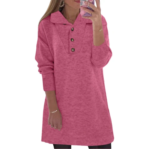 Women's Button Sweatshirt Loose Tank Dress Long Sleeve Sweater Casual Top Shirt - Bild 17 von 22