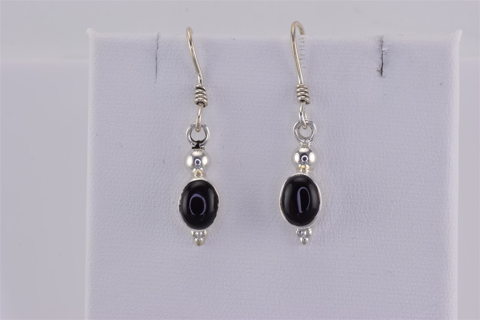 Sterling Silver 18mm x 7mm Oval Black Onyx Dangling 925 Hook Earrings