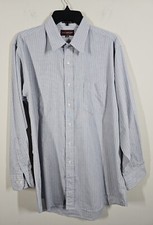 VINTAGE Chaps By Ralph Lauren Blue Striped Button Up 16 1/2 x 32/33 Made In USA