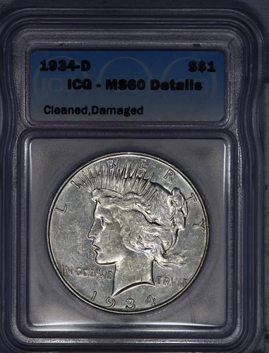 1934-D Peace Dollar ICG MS60 Details