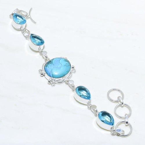 Bicolore Tourmaline, Bleu Gemme Topaze 925 Argent Bracelet Argenté