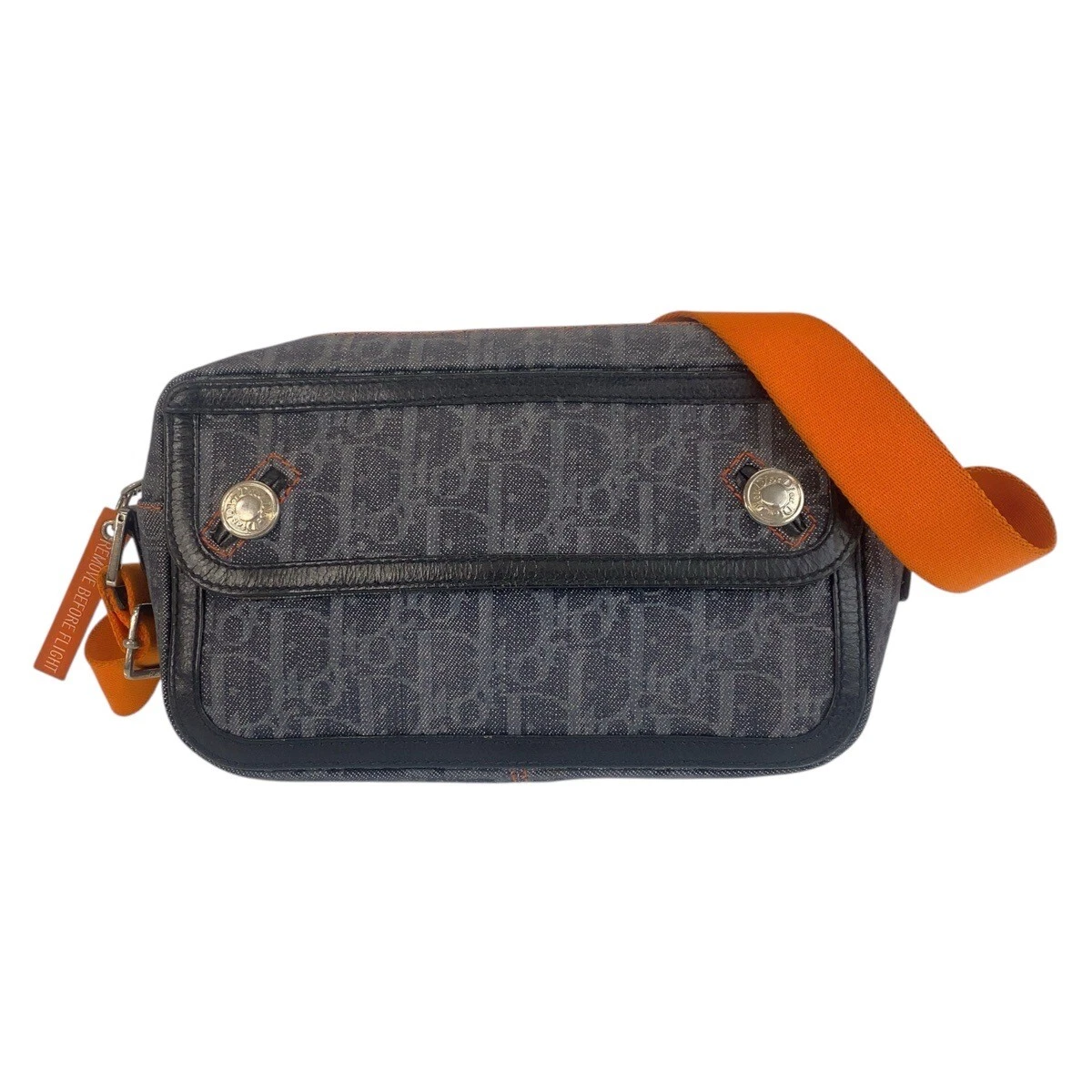 Sac bandoulière trotteur Dior Flightline pochette marine noir orange argent matériel