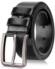 Leather Belt for Men, Mens Casual Belts for Jeans XL waist 40"-43" Black 02