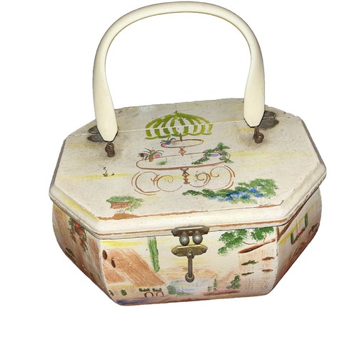Vintage Annie Laurie Originals Palm Beach Wooden Purse Handpainted Octagon - 第 1/24 張圖片