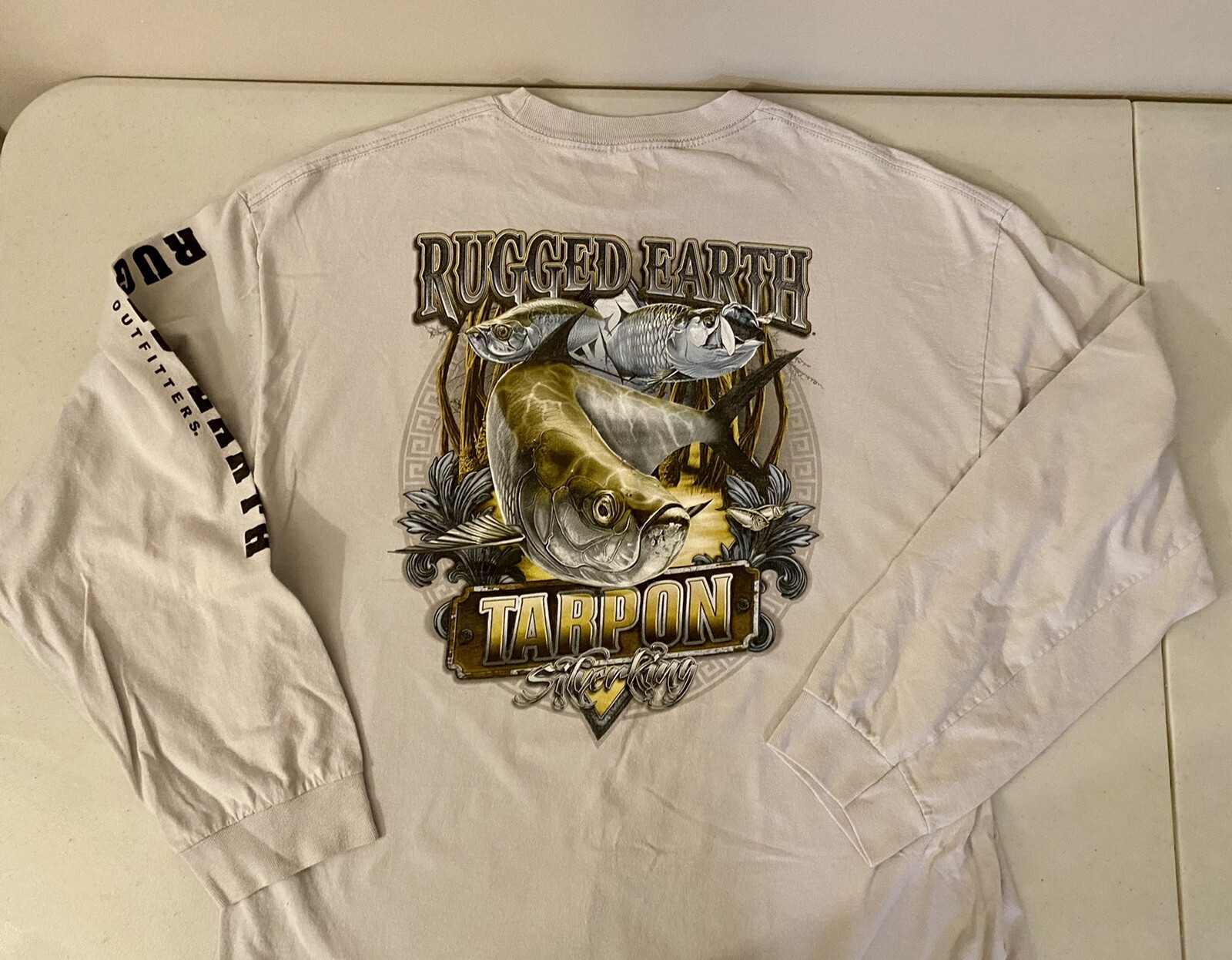 Rugged Earth Outfitters Mens Beige Tshirt Fishing Long Sleeve 2XL Tarpon Fish eBay