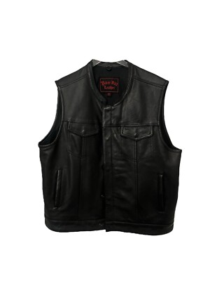 トップス Used Leather Vest Mens Black Leather Vest Biker Hill leather Size XXL