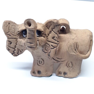 Vintage Max Hindt Art Pottery Carved Sculpture Bell Clay Elephant Figure Signed