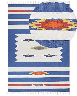Kelim-Teppich Baumwolle bunt 200x300 cm handgewebt geometrisches Muster Varser