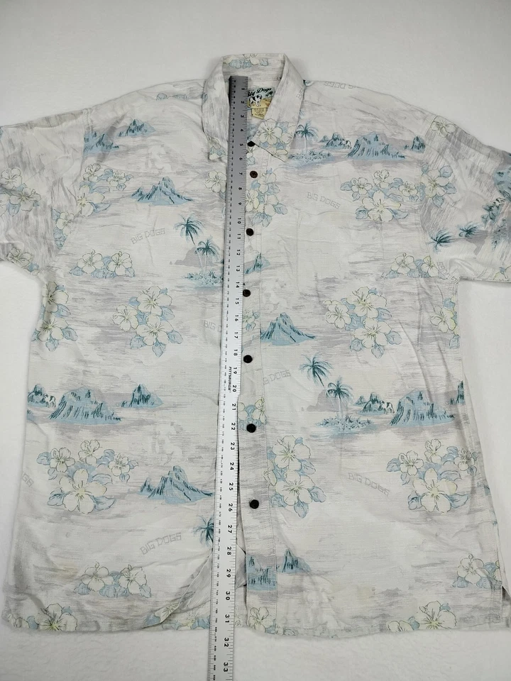 Рубашка мужская Big Dogs XL серая на пуговицах гавайская тропическая тики пальмы цветочный узор - Изображение 4 из 4