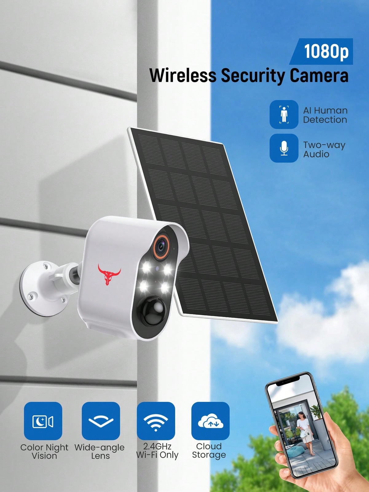 SHARKPOP 1080P Solar Security Cameras Wireless for Indoor Outdoor Surveillance