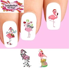 Waterslide Nail Decals Set of 20 - Christmas Holiday Pink Flamingo Assorted