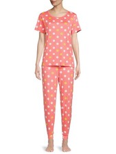 New Secret Treasures Womens Coral Emoji Smiley Shirt Jogger Pajama set many Sz