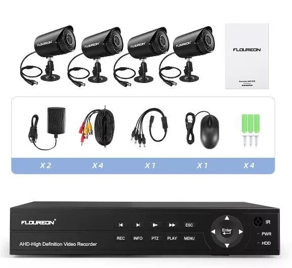 Floureon Security Camera NTSC System 4 AHD Cameras, 1080P, 8CH DVR