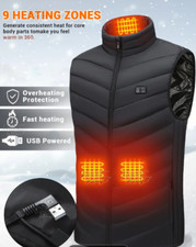 9 Areas Heated Vest for Men USB Black 3 temperature settings 2XL
