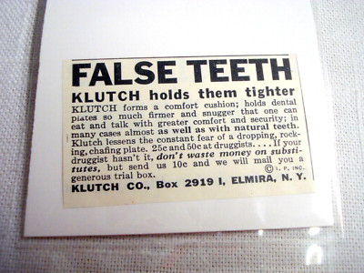 1942 Ad False Teeth, Klutch Holds Them Together, Elmira , N.Y.