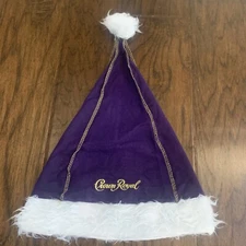 CROWN ROYAL Whiskey Bag SANTA HAT Purple & White Plush Pom Hat- NEW!
