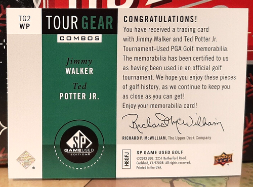 JIMMY WALKER / TED POTTER JR. RELIC ~ 2014 SP GAME USED GOLF ~ TOUR GEAR COMBOS - Picture 2 of 2