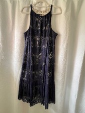Alfani Sleeveless Halter A-line Dress Floral Navy Blue Lace Size 20W Special occ