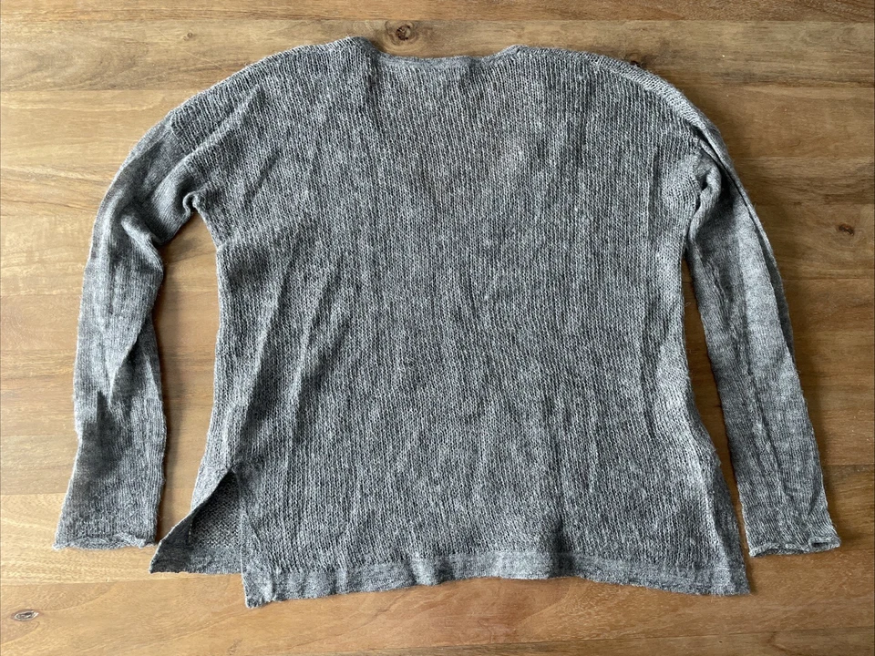 Helmut Lang Alpaca Long Sleeve Womens Medium Gray Loose Knit Plunge V Neck Top - Image 2 of 4