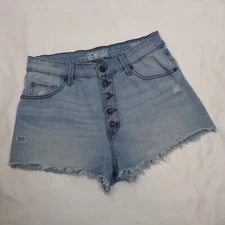 Rewash Super Hi Rise Women Jeans Shorts ~ 9/29 ~ Blue Denim Cut Off Button Fly
