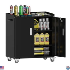 Lockable Rolling Metal Storage Cabinet on Wheels for Home, Garage, Office