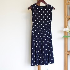 Ralph Lauren Polka-Dot Jersey Dress Lighthouse Navy/Cream Petite 2
