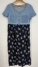 Vtg 90s Denim Bodice Floral Midi Dress M Fairy Grunge Cottage Romantic Prairie