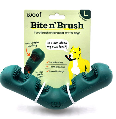 Woof Bite n' Brush Treat Holder Toothbrush For Dogs Large Non Toxic 7.5''