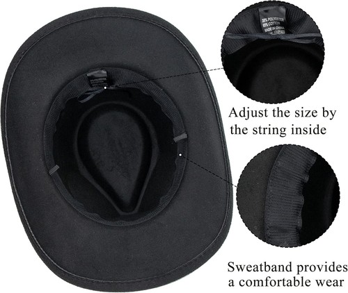 Black Cowboy Cowgirl Hat for Women Men Western Style 7 1/4, Black-style a - Picture 5 of 7