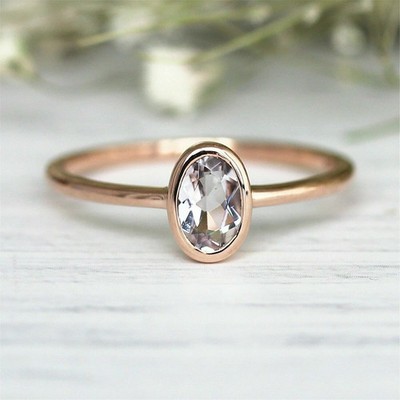1Ct Oval Cut Lab Created Morganite Women's Modern Gift Ring 14K Rose Gold Plated