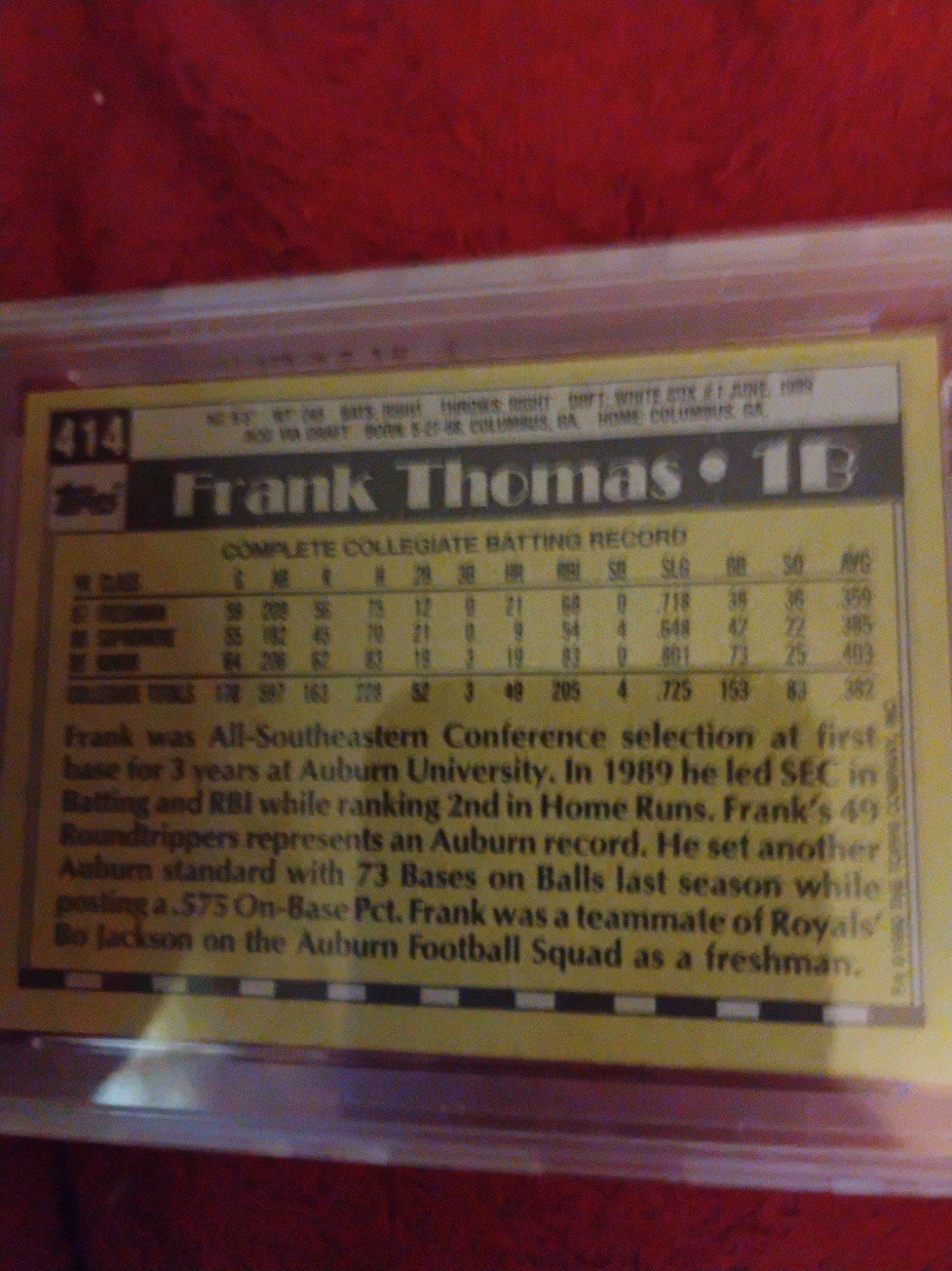 1990 Topps #414 Frank Thomas ROOKIE (RC) - BLANK FRONT Rare Error Card view 3
