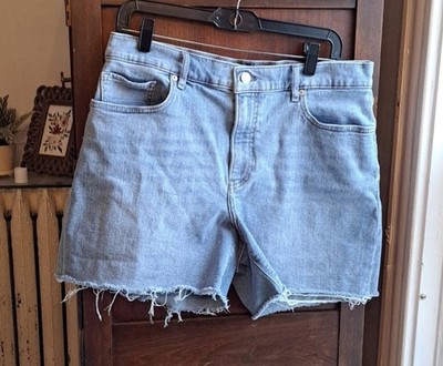 EUC Womans Express Midi HighRise Light Blue Frayed Hem Jean Denim Shorts 12R