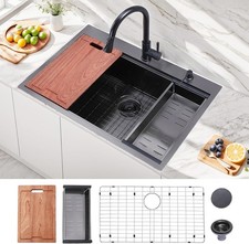 33x22 Inch Black Drop In Kitchen Sink VAPSINT Top Mount 9 Inch
