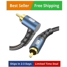 RCA Subwoofer Cable 90 Degree RCA to RCA Audio Cable 24K Gold-Plated Nylon Br...