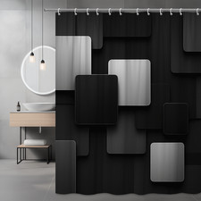 Modern Black and Grey Shower Curtain, Stylish Geometric Pattern