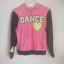 Justice Pink and Black Dance Zip-Up with Gold Heart