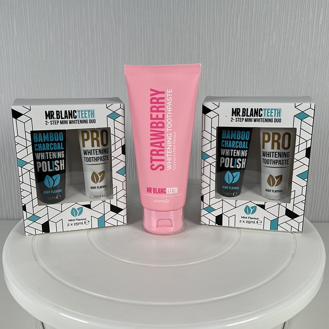 Mr Blanc Teeth Whitening Duo x2 Sets & 100ml Toothpaste Strawberry Mint Bundle