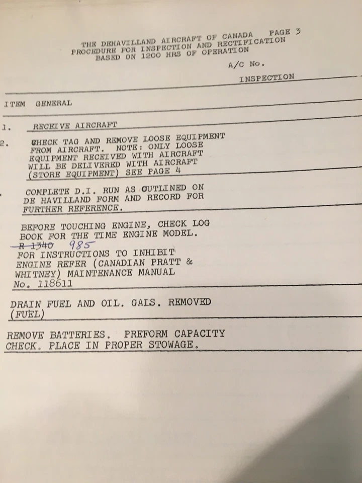 Original de Havilland Canada DHC-2 Beaver Major Inspection & Rectificatin Book - Imagem 4 de 4