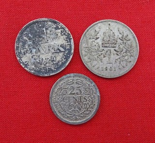2 x 1 Mark 1901 1924 F 25 Cents 1914 ca. 9g Feinsilber