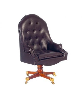 Dolls House Walnut & Brown Resolute Desk Chair Miniature Office Study Furniture