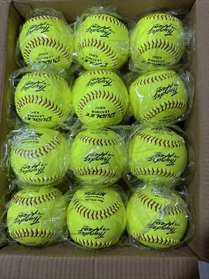 New 1 Dozen Dudley NFHS Thunder Heat Leather Wt 12 Yellow Fast Pitch Softball
