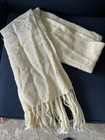 Vintage XLarge Woolen Fringed Scarf Wrap. Handwoven Komola Original. Cream — photo 3