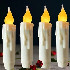 . Small Wax Flameless Taper Candles Battery Operated with Timer,Primitive Led...