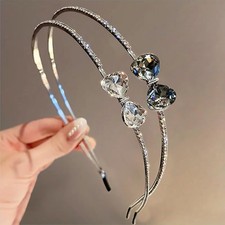 2 PCS Metal Headbands Women Fashion Rhinestone Crystal Bow White Black