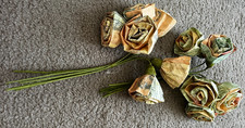 HANDMADE PAPER ROSES BOUQUET 2 BUNDLES 6 STEMS EACH YELLOW/GREEN MILLINERY