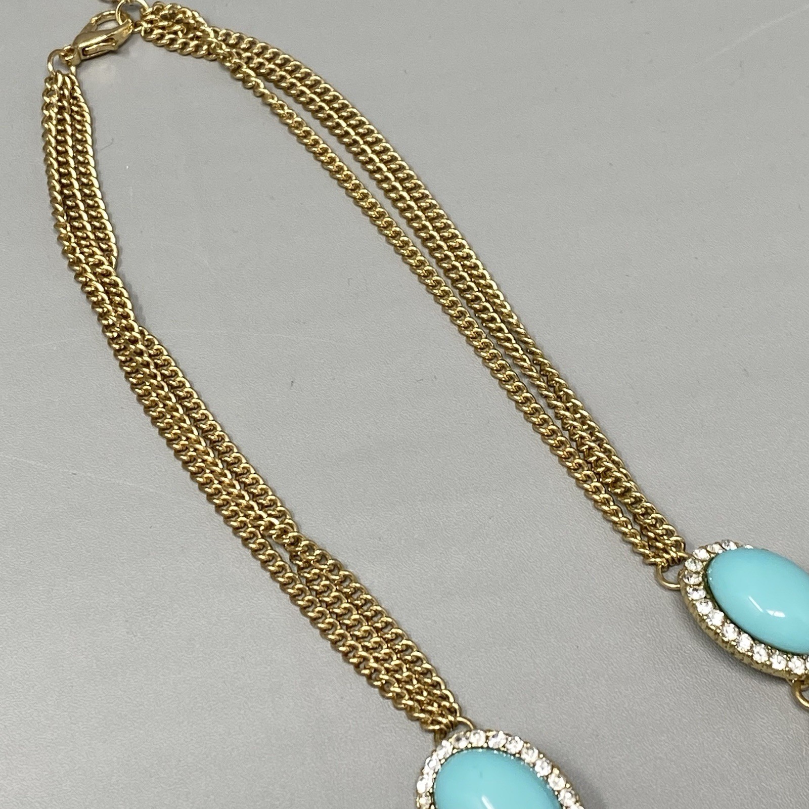 Chunky Statement Necklace Turquoise Cabochons Gol… - image 11