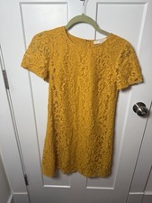 Ann Taylor Loft Size 2 Short Sleeve Mustard Yellow Lacey Dress