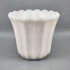 Vtg Scalloped Paneled White Milk Glass Flowerpot Planter Vase