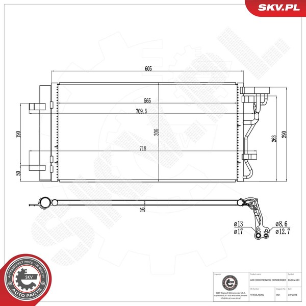 Esen SKV Kondensator Klimaanlage 86SKV433 Aluminium FüR Hyundai Kona OS OSE OSI-image